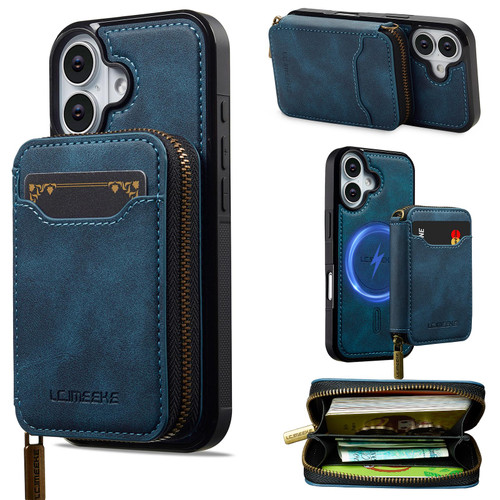 iPhone 17 LC.IMEEKE L6 Series Zipper Card Bag MagSafe Magnetic Phone Case - Blue