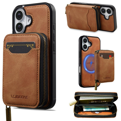 iPhone 17 LC.IMEEKE L6 Series Zipper Card Bag MagSafe Magnetic Phone Case - Brown