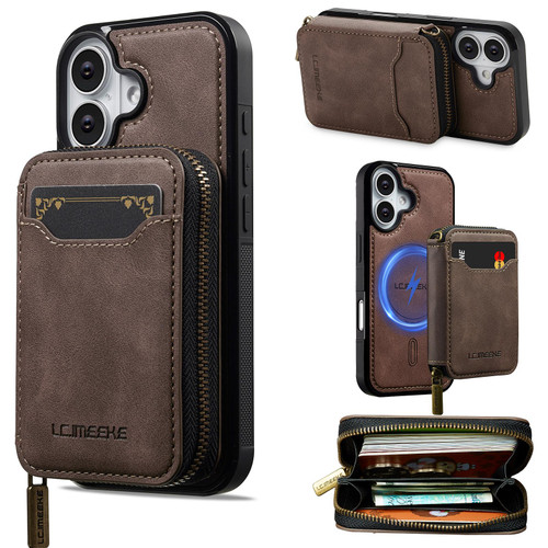 iPhone 17 LC.IMEEKE L6 Series Zipper Card Bag MagSafe Magnetic Phone Case - Coffee