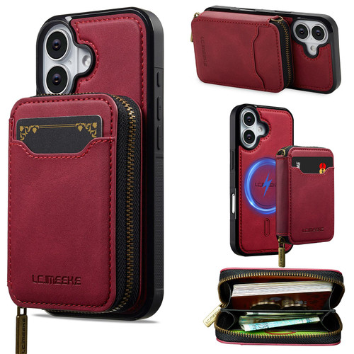 iPhone 17 LC.IMEEKE L6 Series Zipper Card Bag MagSafe Magnetic Phone Case - Red