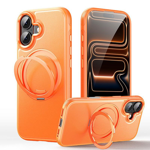 iPhone 17 Leather Texture 360 Degrees Rotating Magnetic Holder Phone Case - Orange