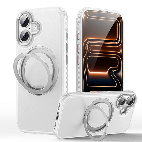 iPhone 17 Leather Texture 360 Degrees Rotating Magnetic Holder Phone Case - Silver