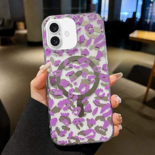 iPhone 17 Leopard MagSafe Dual-side Laminating IMD Phone Case - Purple
