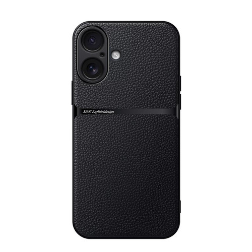 iPhone 17 Litchi Leather Magnetic Full Coverage Shockproof Phone Case - Black