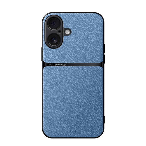 iPhone 17 Litchi Leather Magnetic Full Coverage Shockproof Phone Case - Blue