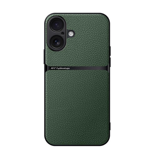 iPhone 17 Litchi Leather Magnetic Full Coverage Shockproof Phone Case - Green