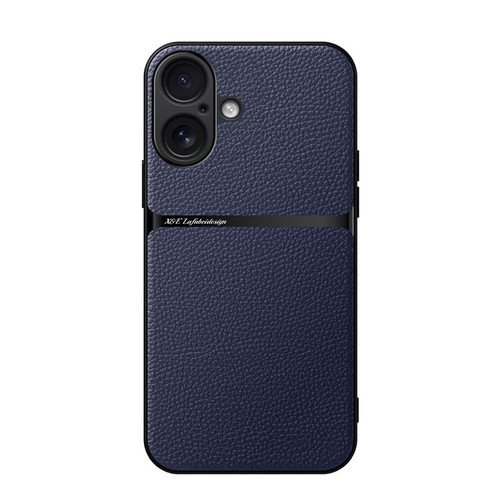 iPhone 17 Litchi Leather Magnetic Full Coverage Shockproof Phone Case - Navy Blue