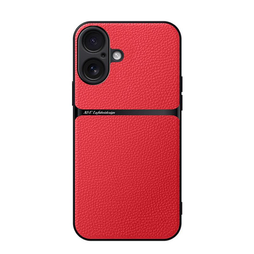 iPhone 17 Litchi Leather Magnetic Full Coverage Shockproof Phone Case - Red