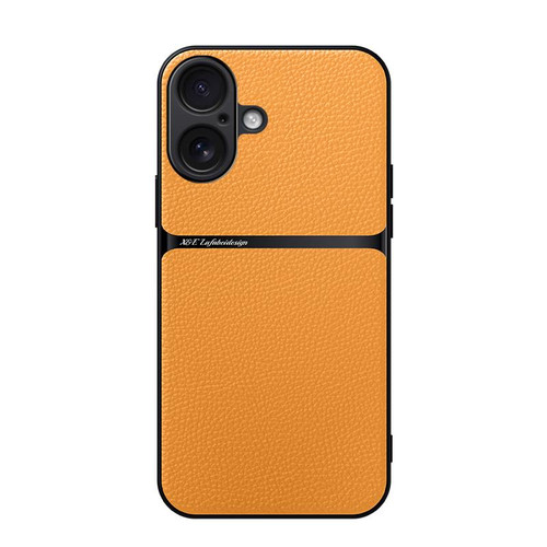 iPhone 17 Litchi Leather Magnetic Full Coverage Shockproof Phone Case - Yellow