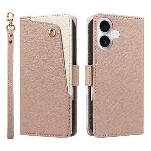 iPhone 17 Litchi Texture Wallet Mirror Leather Phone Case - Pink
