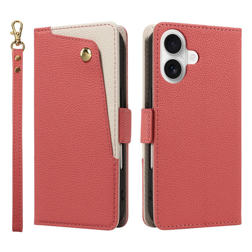 iPhone 17 Litchi Texture Wallet Mirror Leather Phone Case - Red