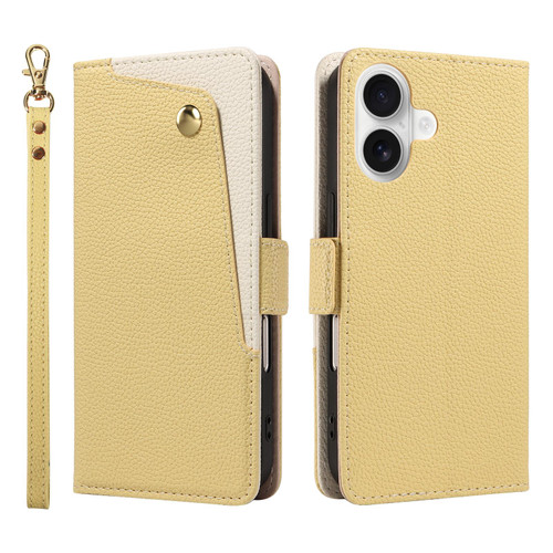 iPhone 17 Litchi Texture Wallet Mirror Leather Phone Case - Yellow