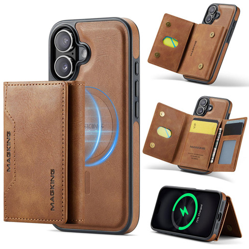 iPhone 17 MAGKING K2 Series MagSafe RFID Card Bag Detachable Phone Case - Brown
