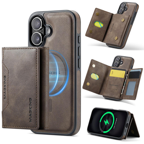 iPhone 17 MAGKING K2 Series MagSafe RFID Card Bag Detachable Phone Case - Coffee