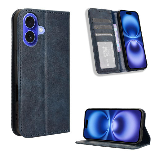 iPhone 17 Magnetic Buckle Retro Texture Leather Phone Case - Blue