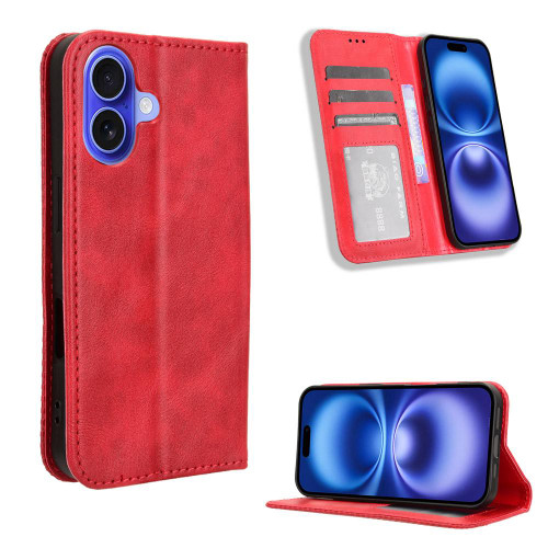 iPhone 17 Magnetic Buckle Retro Texture Leather Phone Case - Red