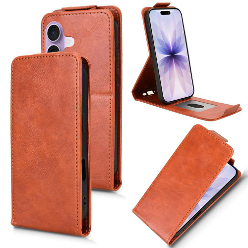 iPhone 17 Magnetic Vertical Flip Leather Phone Case with Buckle - Brown