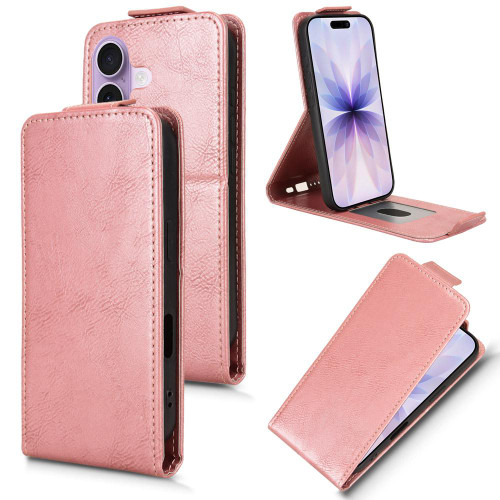 iPhone 17 Magnetic Vertical Flip Leather Phone Case with Buckle - Rose Gold