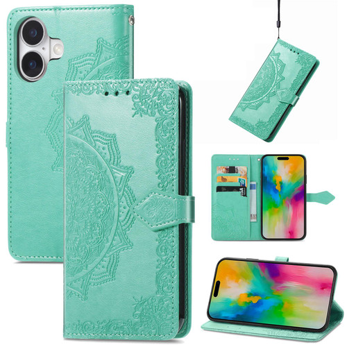 iPhone 17 Mandala Flower Embossed Leather Phone Case - Green