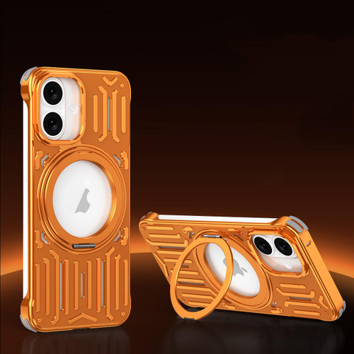 iPhone 17 Mech Series Cooling Rotating Holder Metal Frameless Phone Case - Orange