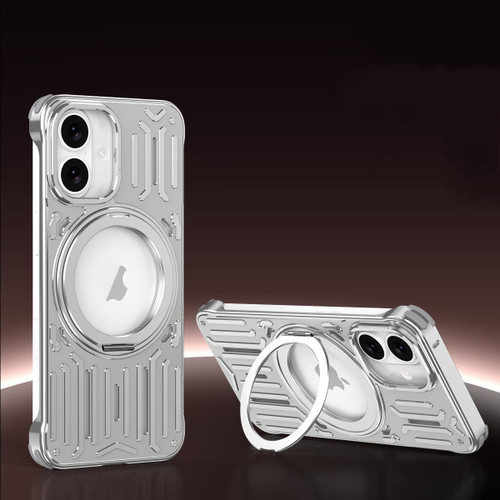 iPhone 17 Mech Series Cooling Rotating Holder Metal Frameless Phone Case - Silver