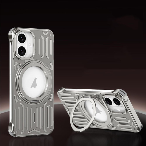 iPhone 17 Mech Series Cooling Rotating Holder Metal Frameless Phone Case - Titanium Grey