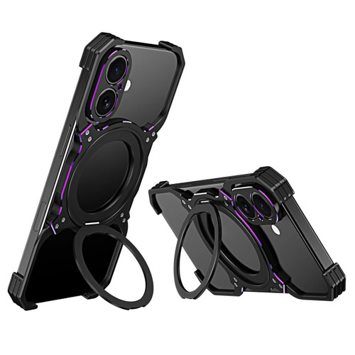 iPhone 17 Mechanical Arm Borderless MagSafe Holder Metal Phone Case - Black Purple