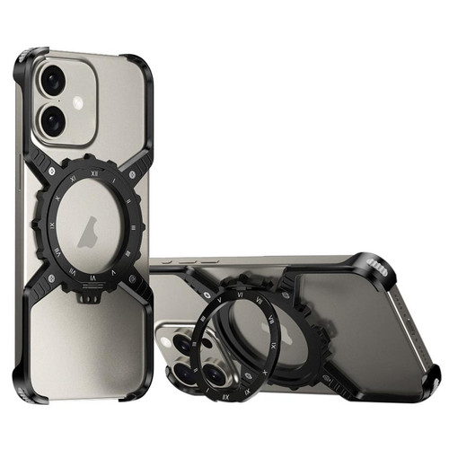 iPhone 17 Mechanical Gear MagSafe Holder Borderless Metal Phone Case - Black