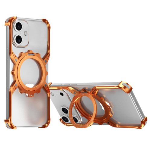 iPhone 17 Mechanical Gear MagSafe Holder Borderless Metal Phone Case - Orange