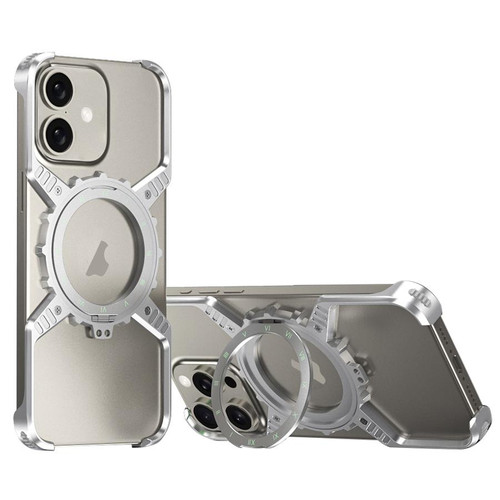 iPhone 17 Mechanical Gear MagSafe Holder Borderless Metal Phone Case - Silver