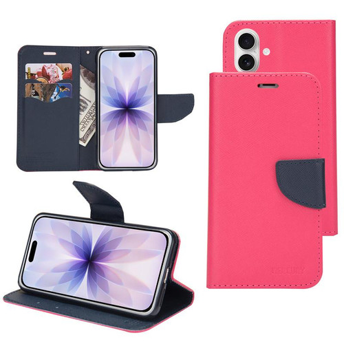 iPhone 17 Mercury Contrast Color Splicing Leather Phone Case - Rose Red