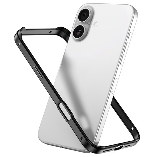 iPhone 17 Metal Hybrid Silicone Four-Corner Shockproof Cooling Phone Frame Case - Black vinyl + Black