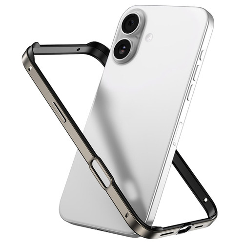 iPhone 17 Metal Hybrid Silicone Four-Corner Shockproof Cooling Phone Frame Case - Black vinyl + Gray
