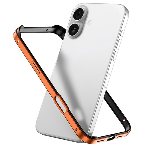 iPhone 17 Metal Hybrid Silicone Four-Corner Shockproof Cooling Phone Frame Case - Black vinyl + Orange
