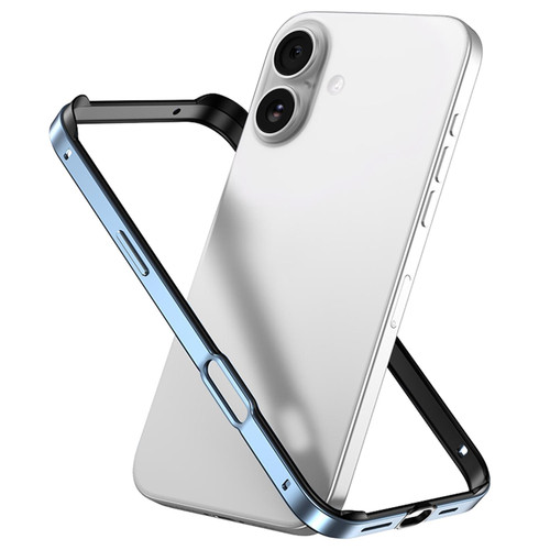 iPhone 17 Metal Hybrid Silicone Four-Corner Shockproof Cooling Phone Frame Case - Black vinyl + Peak Blue