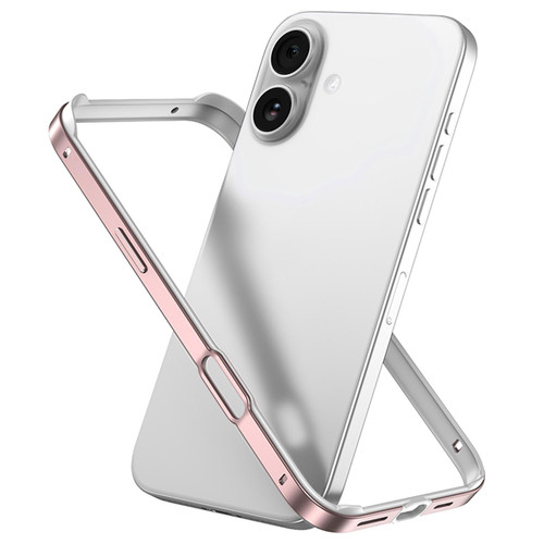 iPhone 17 Metal Hybrid Silicone Four-Corner Shockproof Cooling Phone Frame Case - White vinyl + Rose Pink