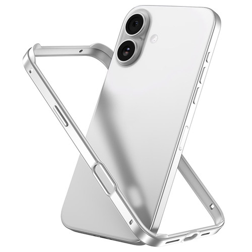 iPhone 17 Metal Hybrid Silicone Four-Corner Shockproof Cooling Phone Frame Case - White vinyl + Silver