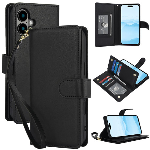 iPhone 17 Multi-Card Wallet RFID Leather Phone Case - Black