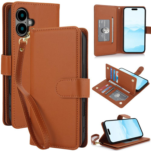 iPhone 17 Multi-Card Wallet RFID Leather Phone Case - Brown