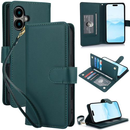iPhone 17 Multi-Card Wallet RFID Leather Phone Case - Green
