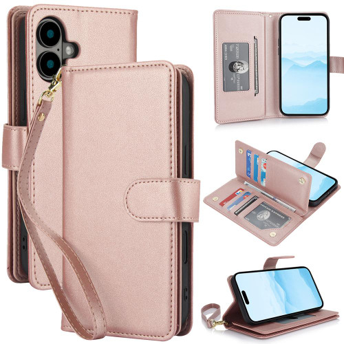 iPhone 17 Multi-Card Wallet RFID Leather Phone Case - Rose Gold
