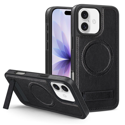 iPhone 17 Multi-function Holder MagSafe PU Phone Case - Black