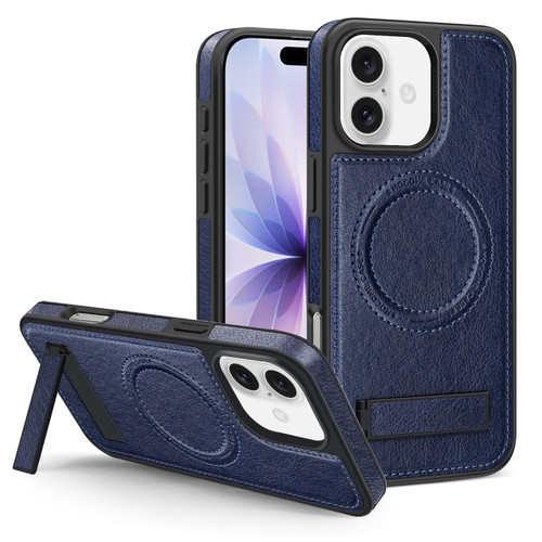iPhone 17 Multi-function Holder MagSafe PU Phone Case - Blue