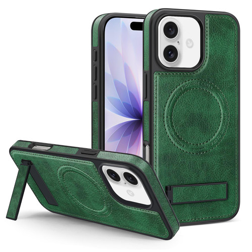 iPhone 17 Multi-function Holder MagSafe PU Phone Case - Dark Green