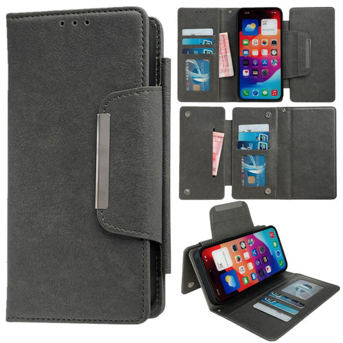 iPhone 17 Multifunctional 7-Cards Wallet Leather Phone Case - Grey