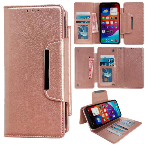 iPhone 17 Multifunctional 7-Cards Wallet Leather Phone Case - Rose Gold