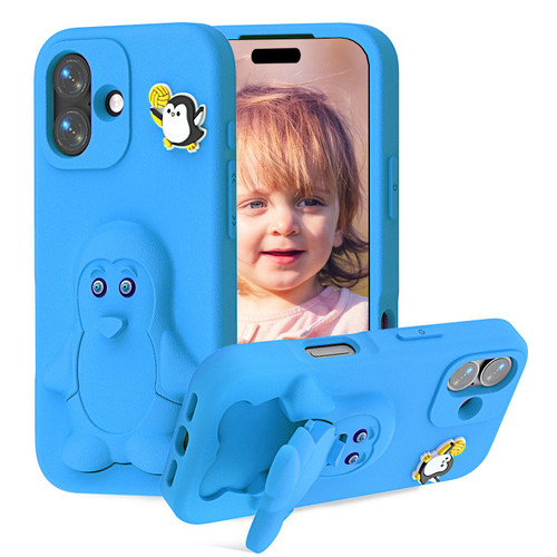 iPhone 17 Penguin Baby EVA Shockproof Phone Case with Holder - Blue