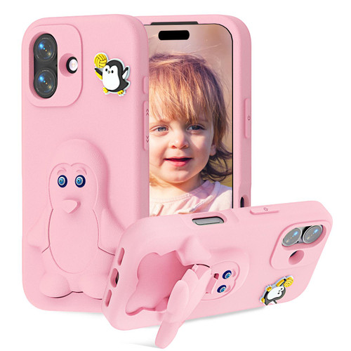 iPhone 17 Penguin Baby EVA Shockproof Phone Case with Holder - Pink