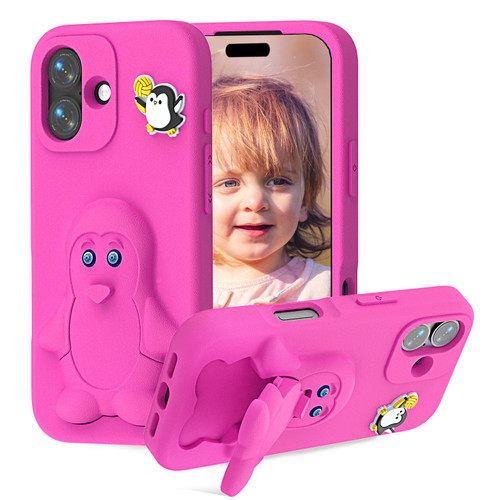 iPhone 17 Penguin Baby EVA Shockproof Phone Case with Holder - RoseRed