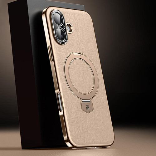iPhone 17 Plain Leather MagSafe Holder Phone Case - Gold